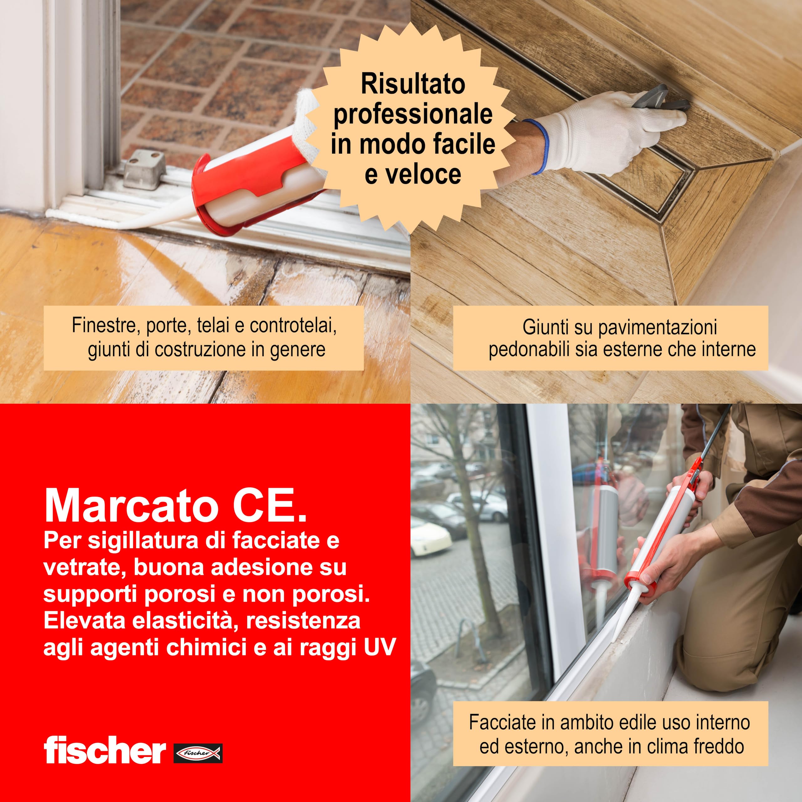 Fischer SNF Silicone Sigillante Legno Marrone Rovere, Pavimenti e Finestre, Neutro a Basso Modulo, Elastico, per Serramenti, Porte, Infissi, Inodore, Esterno/Interno, 571331