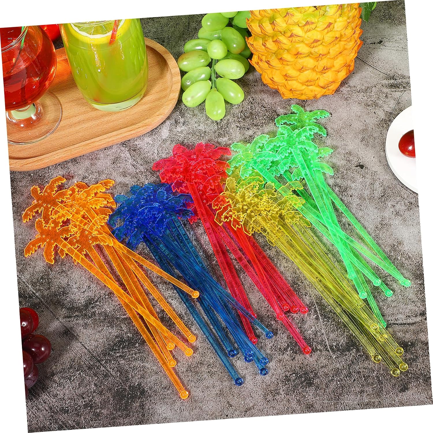 BESTOYARD 150Pcs Palm Tree Cocktail Mixing Sticks Plastic Stirring Sticks for Home Bar Parties for Beverages and Mixed Drinks