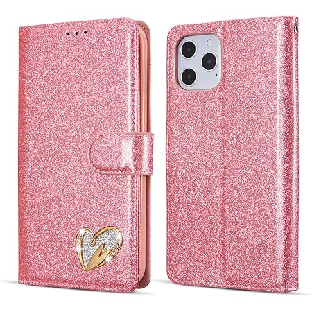 Amazon Co Jp Qltypri Iphone 12 Pro Max ケース 手帳型 Pu キラキラ カード収納 横置き Qi充電 全面保護 ストラップ付き 6 7インチ ピンク 家電 カメラ