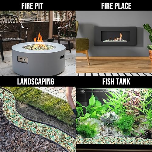 Miniatura 7 de Skyflame Vidrio de Fuego Mezclado de 10 Libras para Hoguera, Chimenea y Paisajismo - Vidrio de Fuego Templado Reflectante de 14 de Pulgada Dorado,