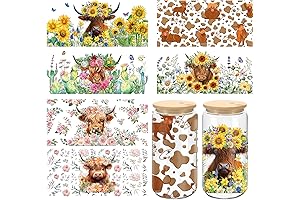 UV DTF Cup Wraps - Highland Cow, Sunflower, Cactus Patterns
