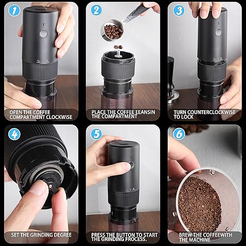 Miniatura 4 de Molinillo de café eléctrico, molinillo de café automático con rebabas cónicas con ajustes ajustables precisos, molinillo de café portátil para