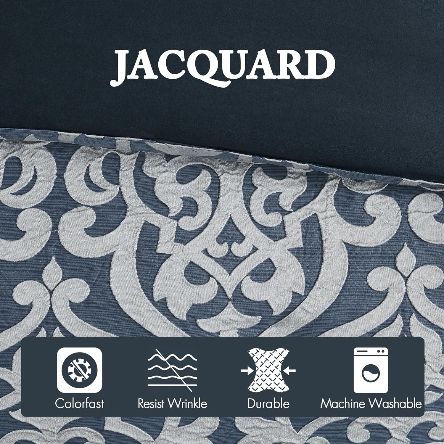 Madison Park Odette Cozy Comforter Set Jacquard Damask Medallion Design - Modern All Season, Down Alternative Bedding, Shams, Decorative Pillows, King(104 in x 92 in), Navy 8 Piece - Image 4