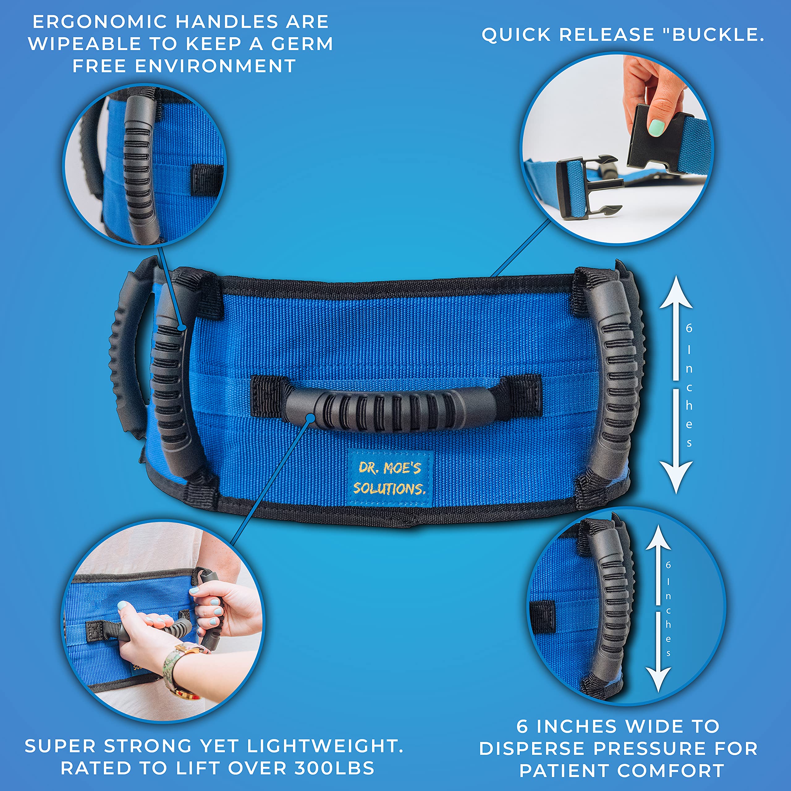 Dr. Moe’s Solutions Deluxe Gait Belt with Handles Bariatric Transfer Belts Quick Release