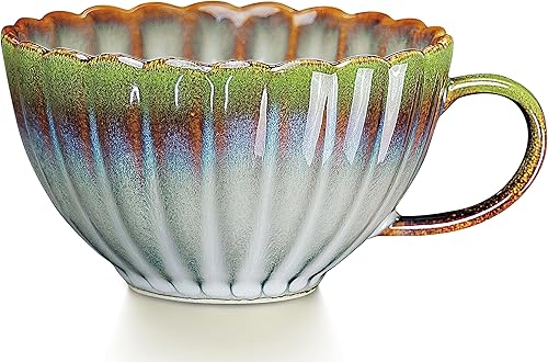 LUXU Tazas de café de cerámica, tazas de café grandes con asa, tazas de capuchino de porcelana de 16 onzas, bonita taza de café con leche para