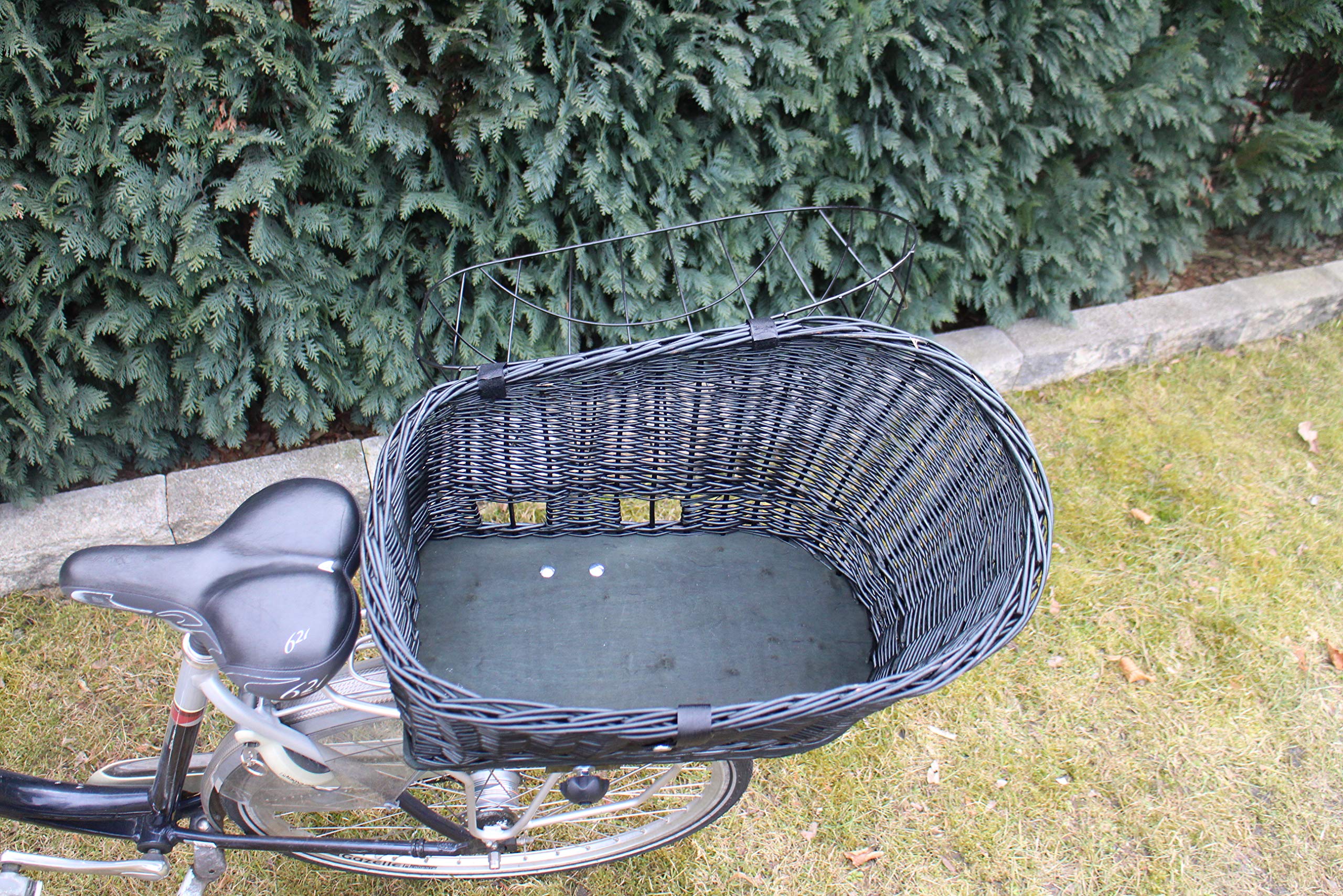 Panier de vélo pour chien - En osier - Avec grille en métal et coussin - Noir - Taille XL ou XXL - Panier de porte-bagages