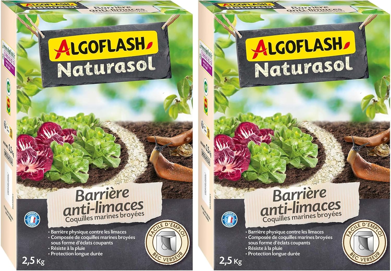 Algoflash NATURASOL Barrière à Limaces, A Base de coquilles Marines broyées, Fabriqué en France, 2.5 kg, BIOSLUG25A, nc (Lot de 2) — vue 2