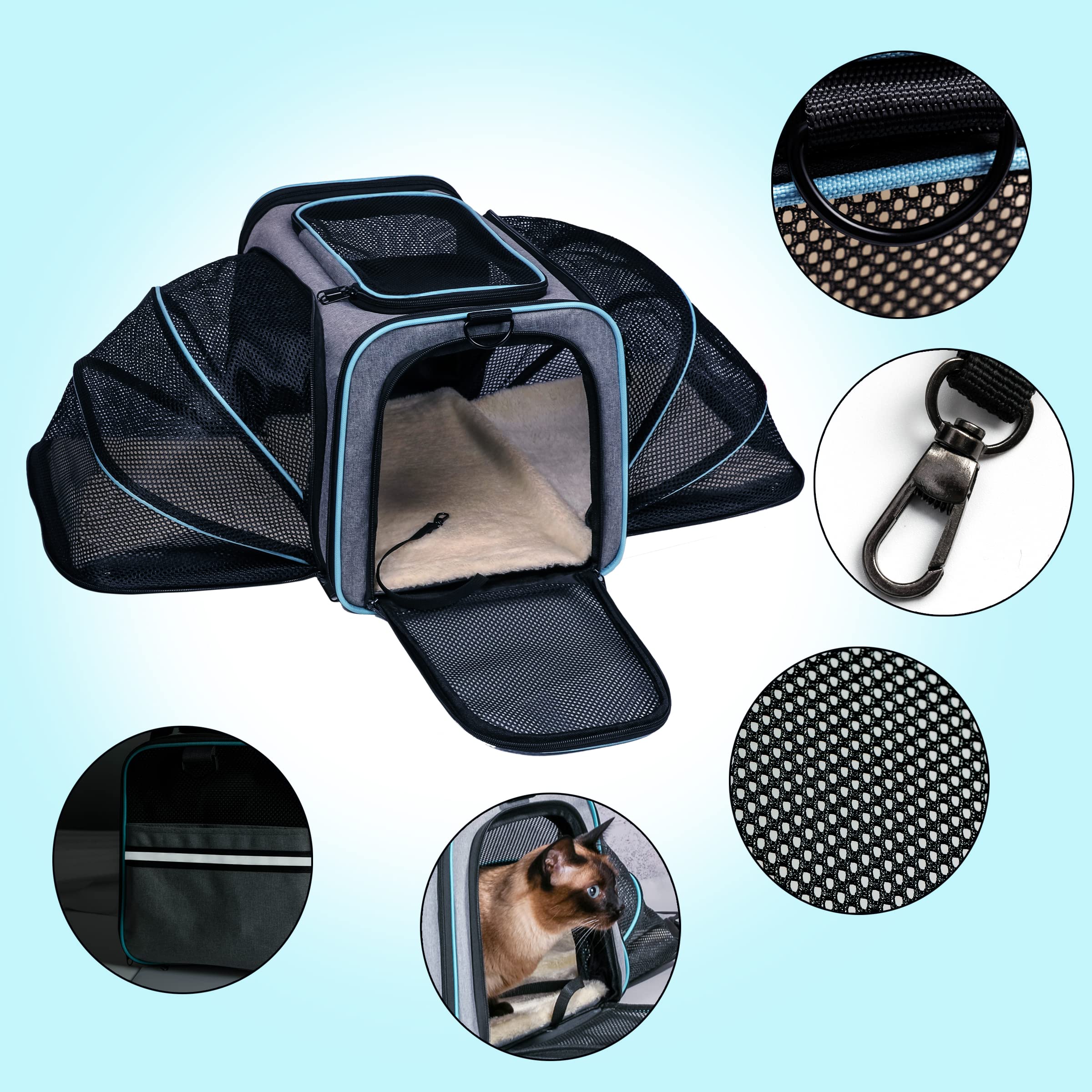 Cat Dog Carrier, Airline Approved Expandable Soft-Sided Pet Carrier with Removable Fleece Pad and Pockets - Image 3