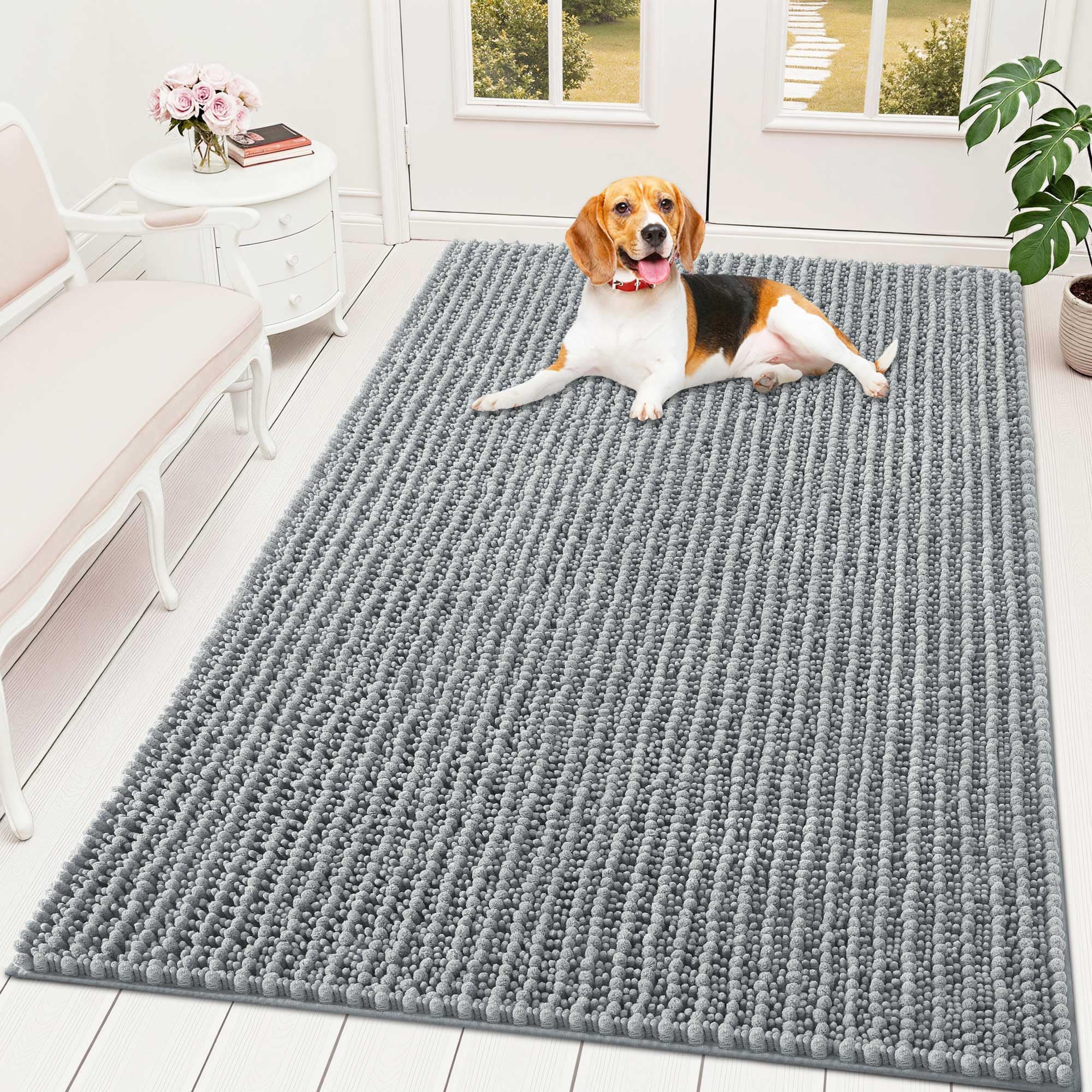 OLANLY Dog Door Mat for Muddy Paws 59x35, Ultra-Absorbent Chenille Mud Mat