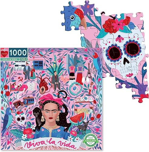 Miniatura 2 de eeBoo: Piece and Love Viva la Vida Frida Kahlo - Rompecabezas cuadrado de 1000 piezas para adultos, rompecabezas para adultos y familias, piezas