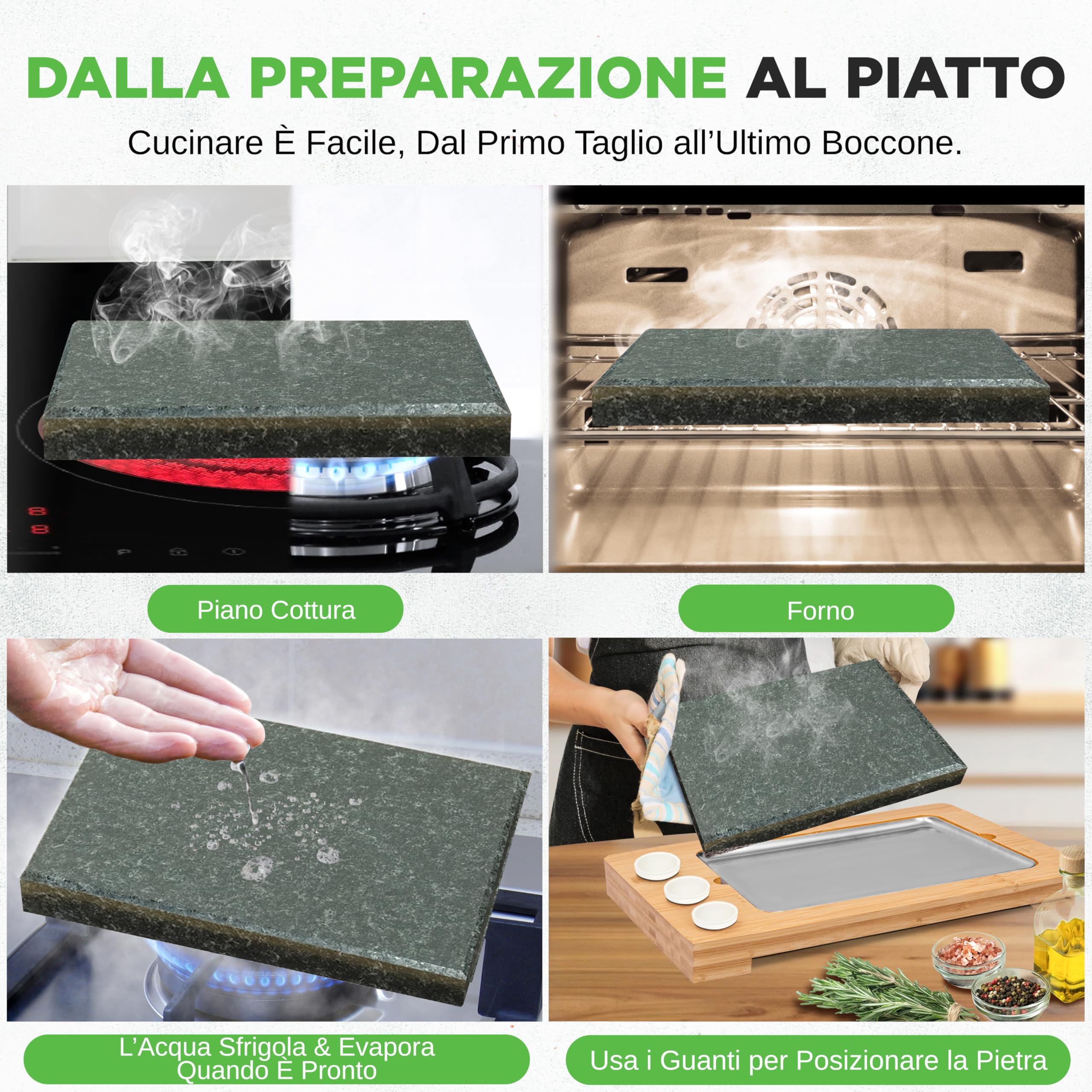 NutriChef Pietra Lavica per Carne, Barbecue da Tavolo con Pietra Granito, Vassoio Acciaio Inox, Piatto Bambù e Ciotole Ceramica, Griglia Carne, Verdura e Pesce