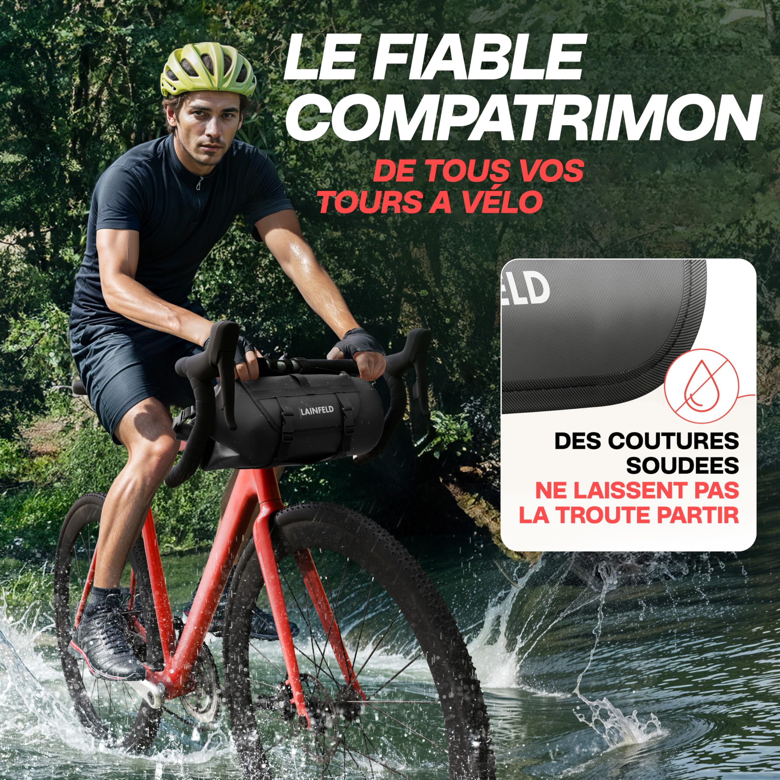 LAINFELD Sacoche de Guidon de vélo [8 litres] | 100% étanche | Impression réfléchissante – Sacoche de vélo Avant pour vélo VTT | Sac de guidon étanche pour VTT, vélo électrique, gravier et vélo de route
