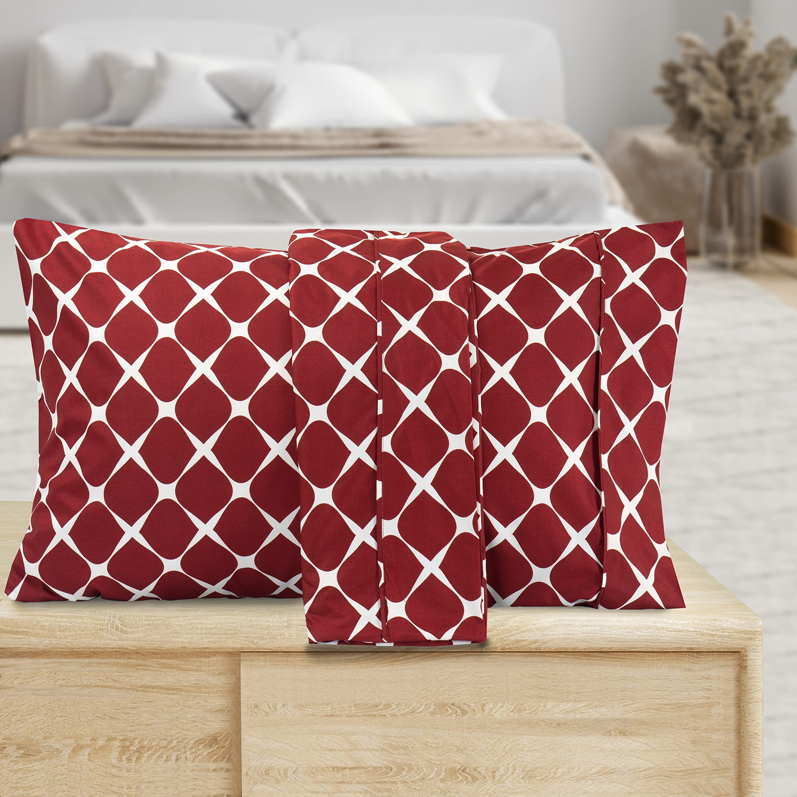 ValerianBloomingdale Pattern Pillowcase 1500 Thread Count 2-Piece Set Super Soft, Easy Slip-On and Wrinkle Resistant, Bloomingdale Queen Pillowcase, Burgundy