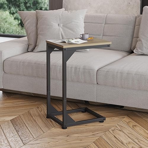 Miniatura 4 de ZIWEI STAR Mesa auxiliar en forma de C, mesa auxiliar pequeña para sofá, mesa de sofá con bandeja de marco de metal para sala de estar, dormitorio,