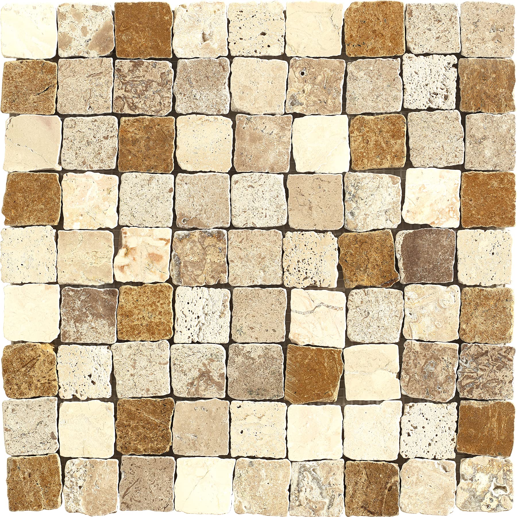 5 Sheets Marble Mosaic Tile for Kitchen Backsplash, Bath Showroom Floor, Etc, "Rabat Collection", Square with Rough Edge, 12"X12"X3/8", Tumbled (Set of 5 Sheets, MM 1103 - Barrio)