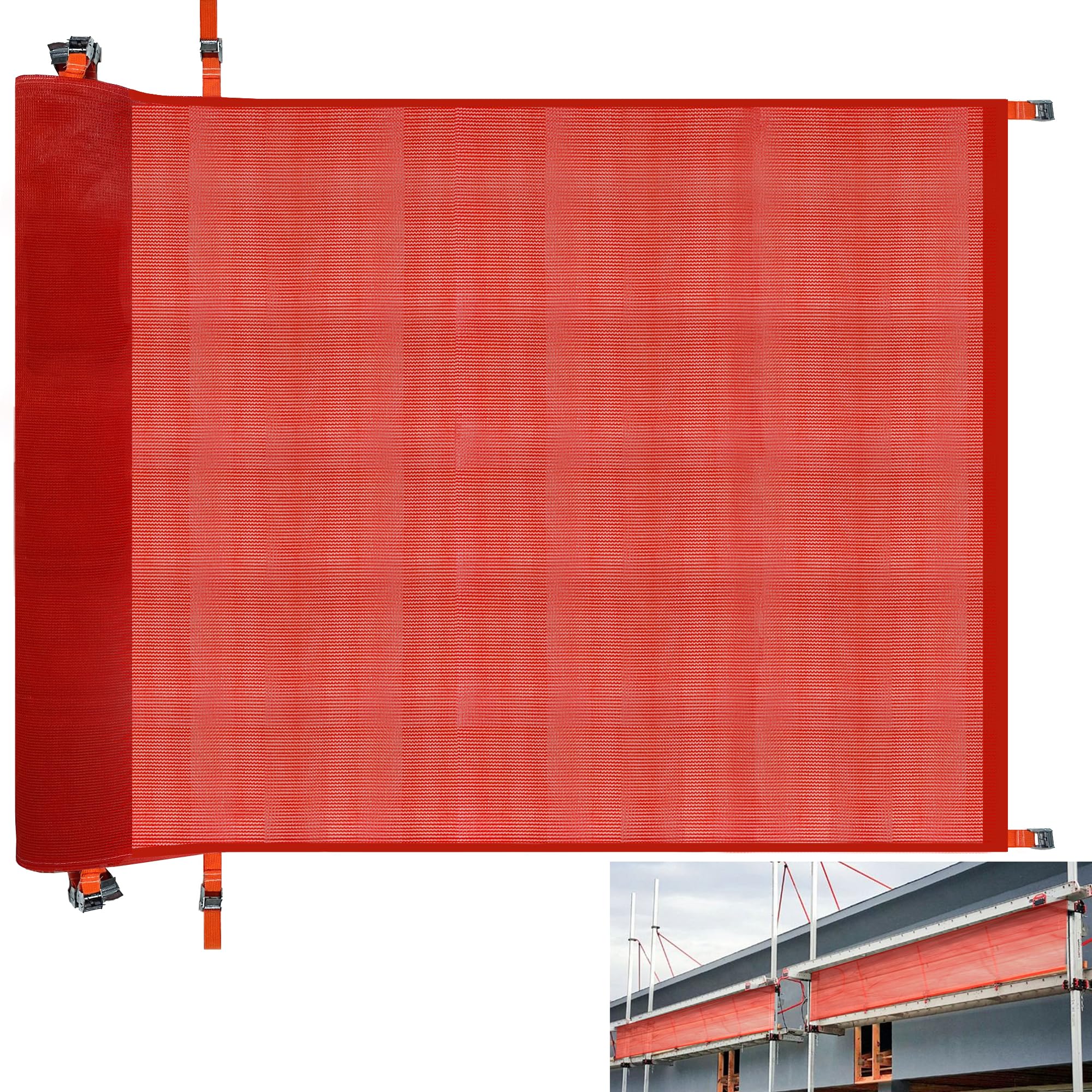 Construction Safety Debris Netting with 24 Tapes & Buckles - 40ft x 40in, Orange Fire Retardant Pump Jack Safety Net, Scaffold Safety Netting Rolls Scaffold Net Enclosure