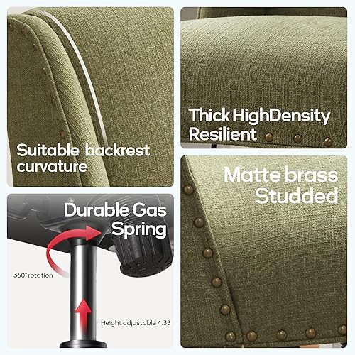 Miniatura 6 de Silla de oficina tapizada sin brazos con patas de madera, moderna y ajustable para oficina en casa, silla de escritorio, silla giratoria para