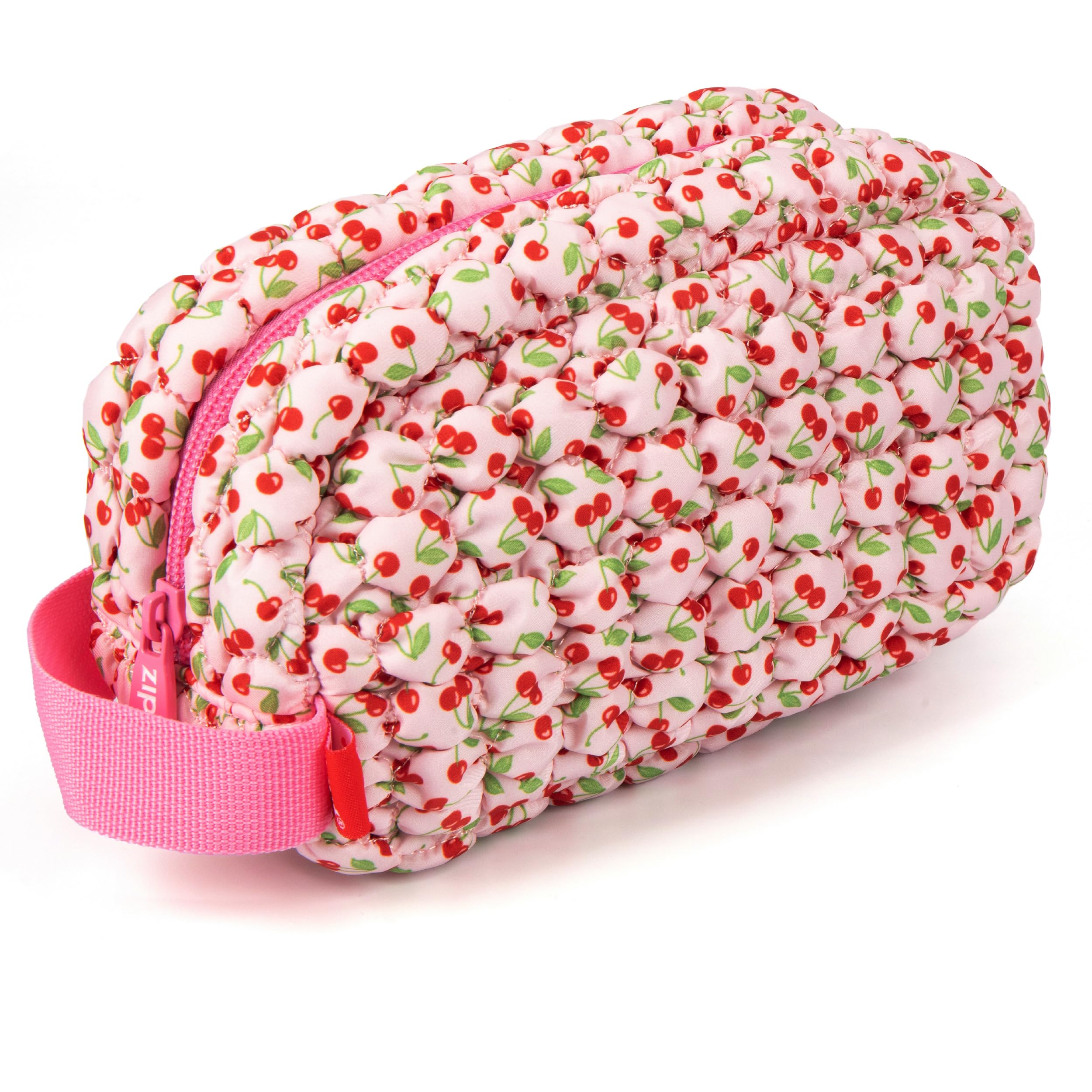 ZIPIT Puffy Pencil Case for Girls, Soft Quilted Aesthetic Pouch, Cherry