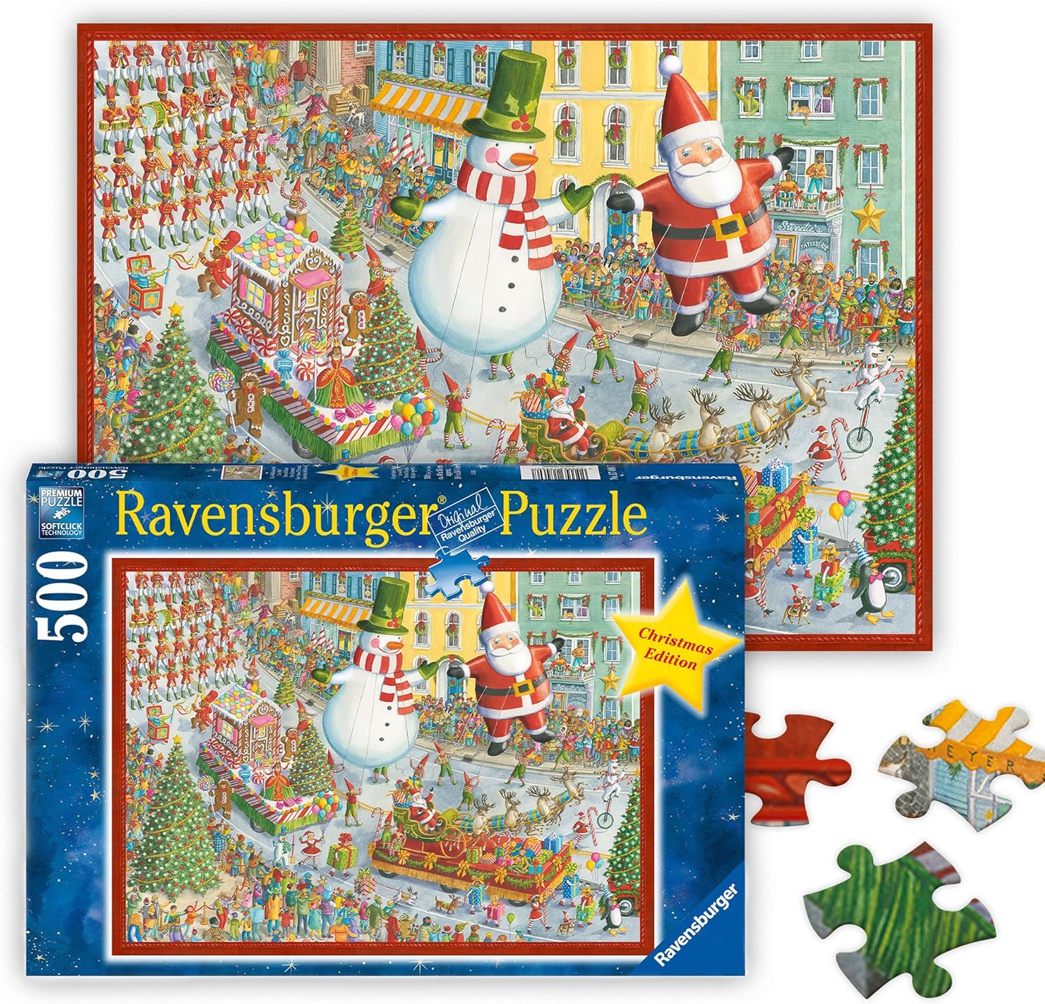 Ravensburger - Here Comes Christmas! - 500 Piece Jigsaw Puzzle - Featuring Santa and a Snowman as They Thrill The Crowd in The Big Parade - Premium Quality - Ages 12+