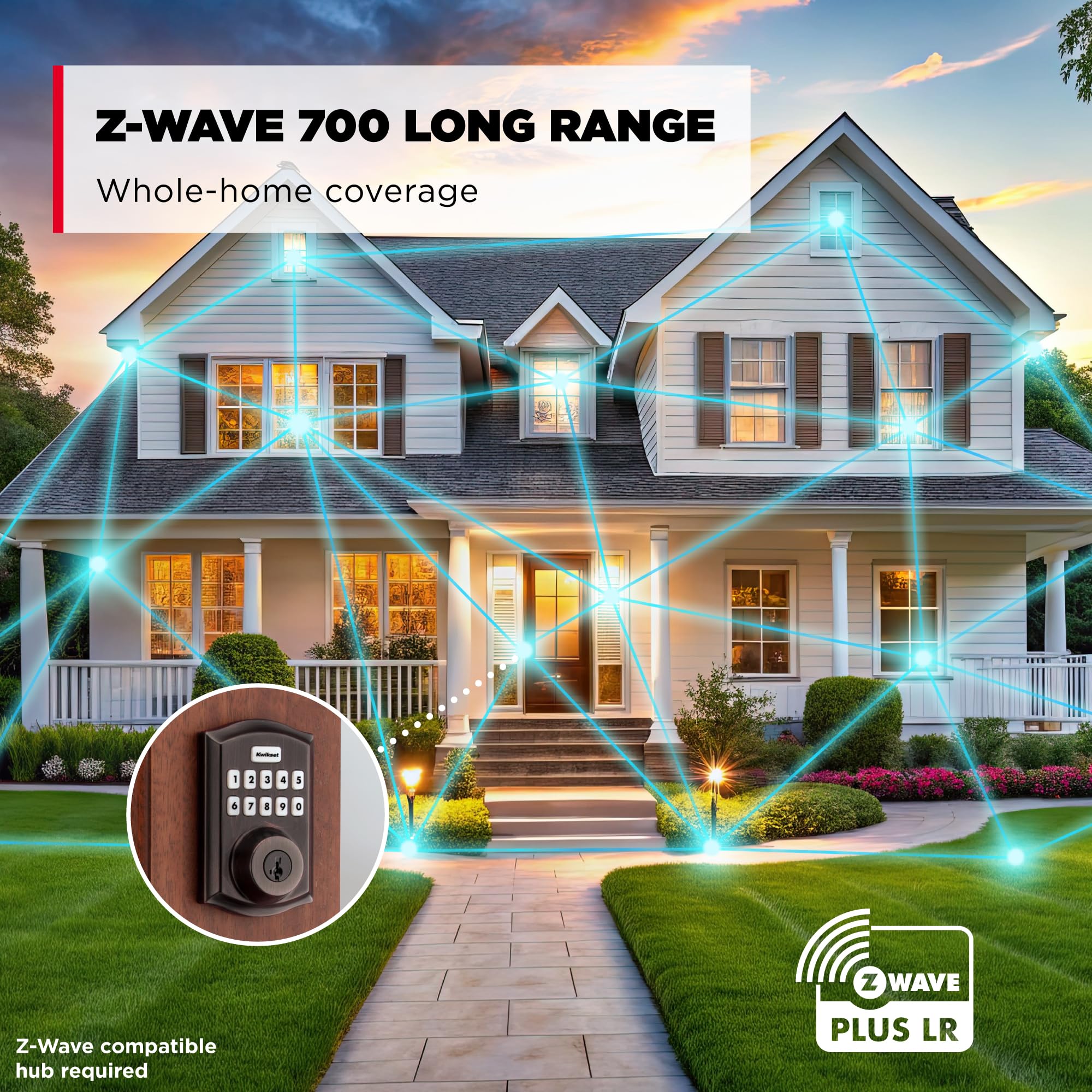 Kwikset HomeConnect 620 Z-Wave Serrure intelligente à clavier longue portée Entrée sans clé pratique Codes utilisateur personnalisables Compatible avec alarme Ring Alarm Hub requis Vendu séparément