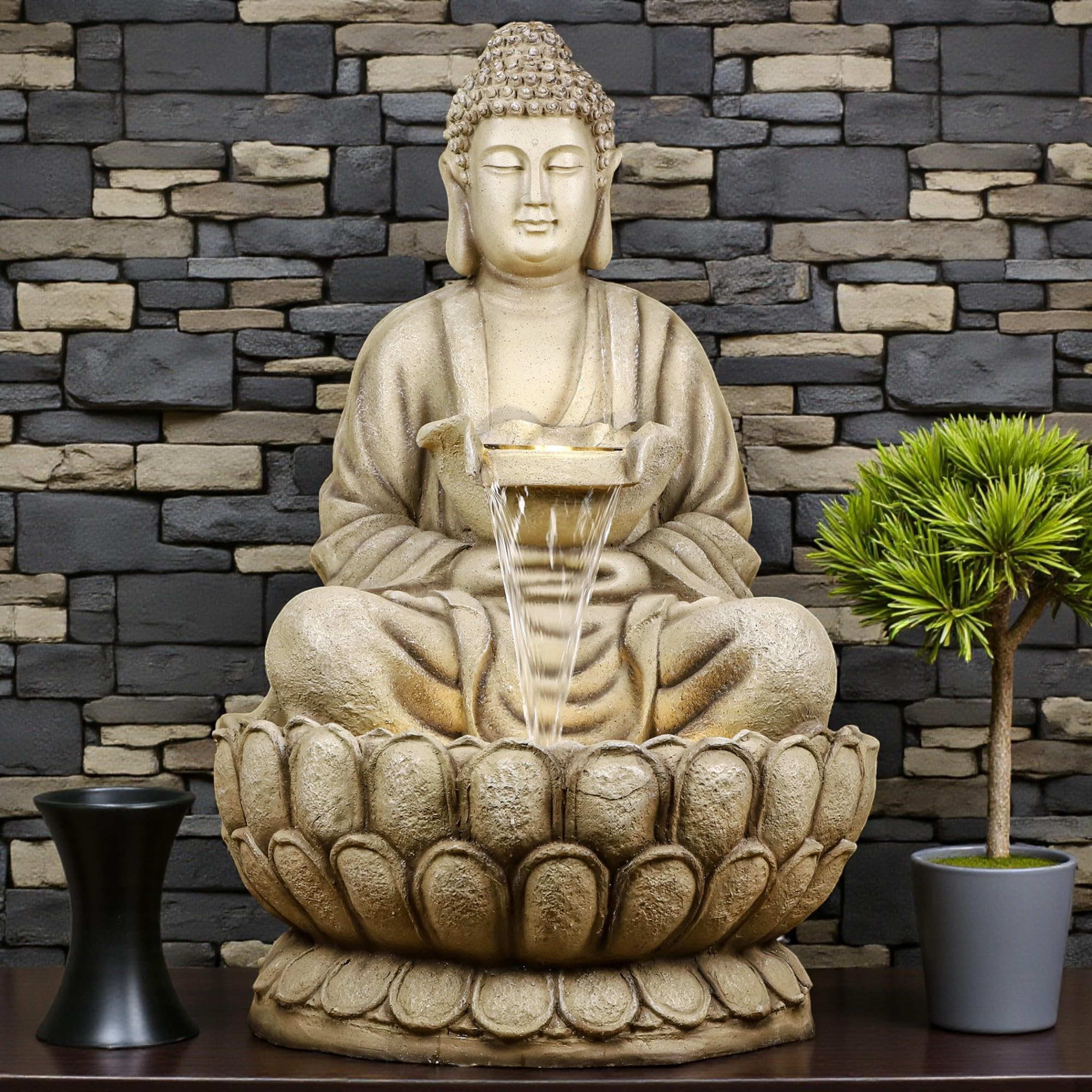 44 Inch Big Size Fiber Buddha Water Fountain with 3 LED Lights & High Power Motor – Indoor Outdoor Waterfall Fountain for Home Décor, Garden, Office | Vastu Feng Shui-image-42