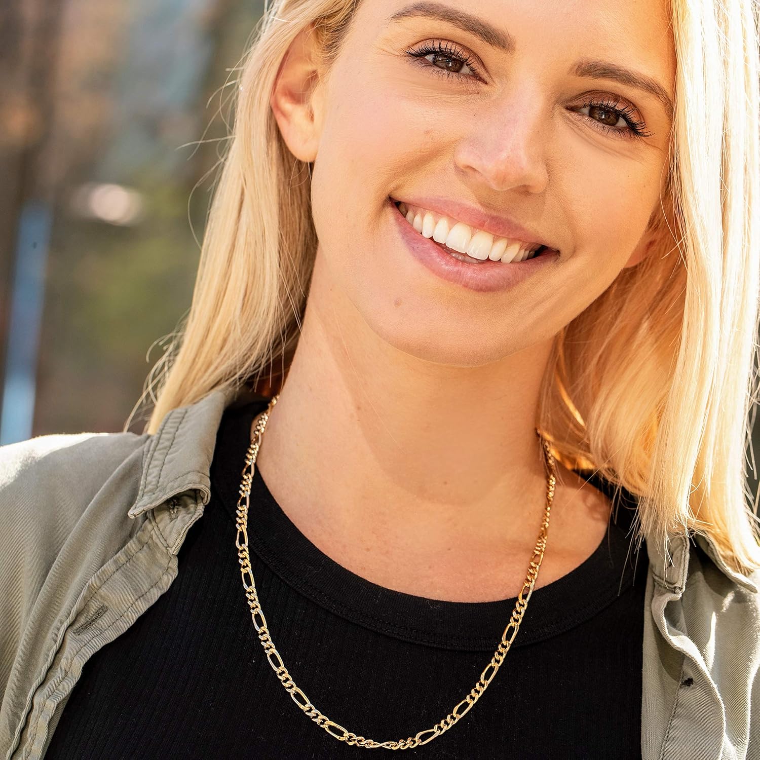 LIFETIME JEWELRY 5.5mm Rounded Figaro Chain Necklace 24k Real Gold Plated - Image 2