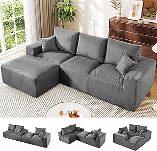 108” Cloud Sectional Sofa Couch with High-Seat, Corduroy Modular Sofa wi...