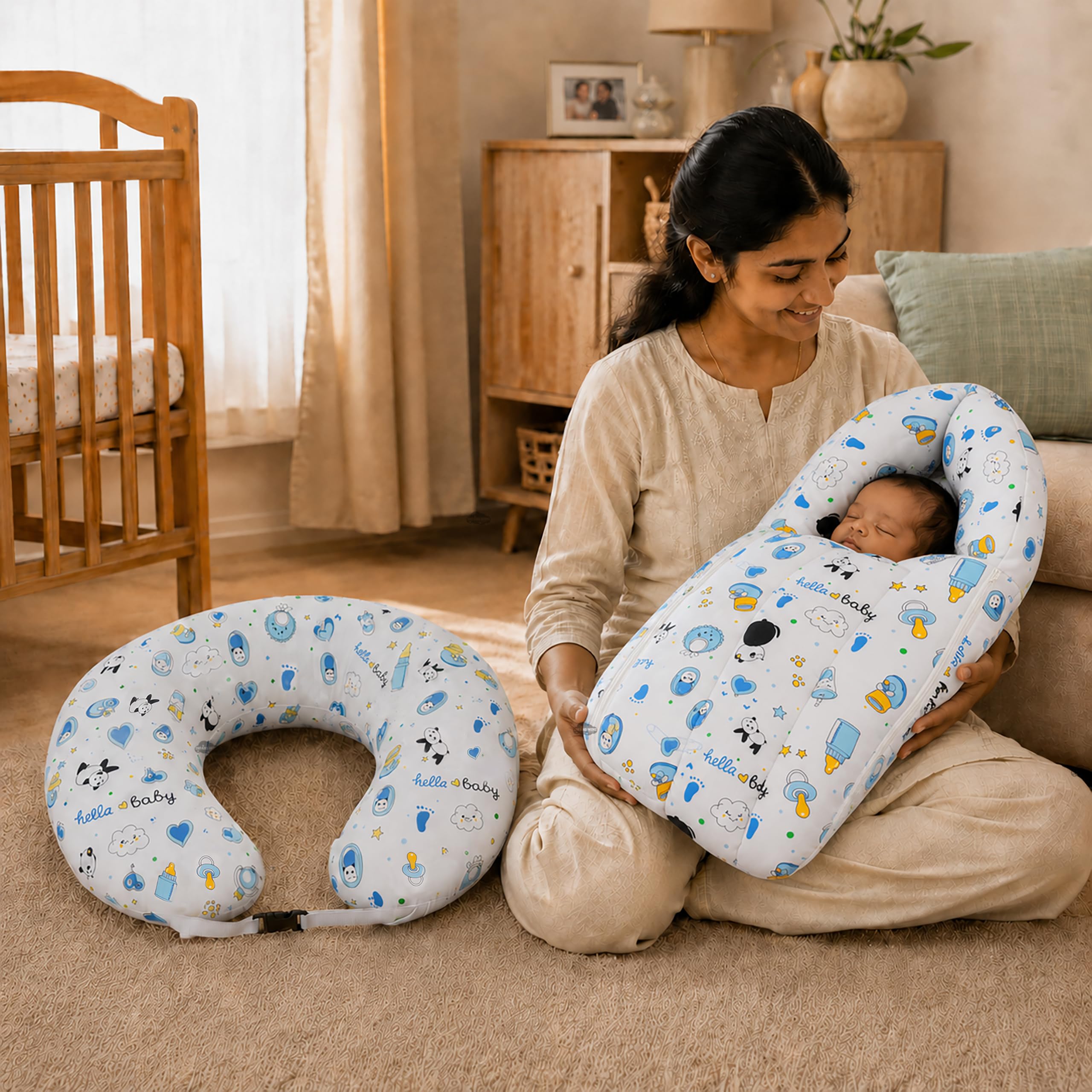 Panda Blue Baby Bedding Set - Sleeping Bag & Mosquito Net -11
