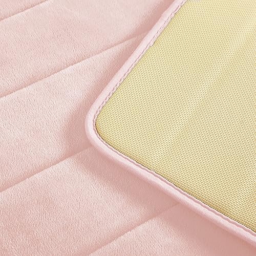 Miniatura 8 de Juego de 15 cortinas de ducha de baño con alfombras de baño de espuma viscoelástica. 2 alfombrillas de baño de color rosa sólido, rosa beige, diseño