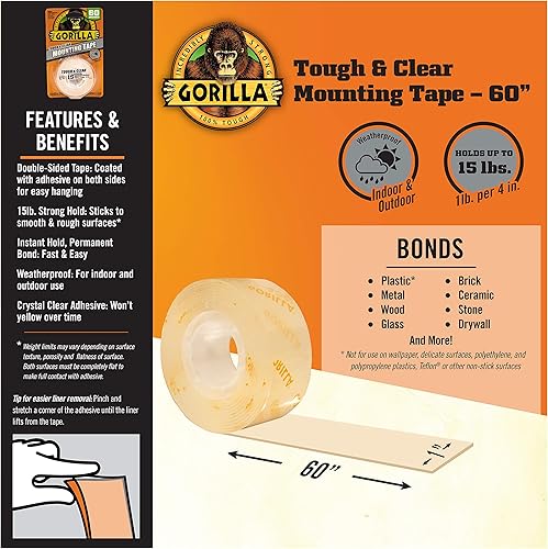 Miniatura 5 de Cinta de montaje transparente Gorilla Tough, Transparente, 6065001-8