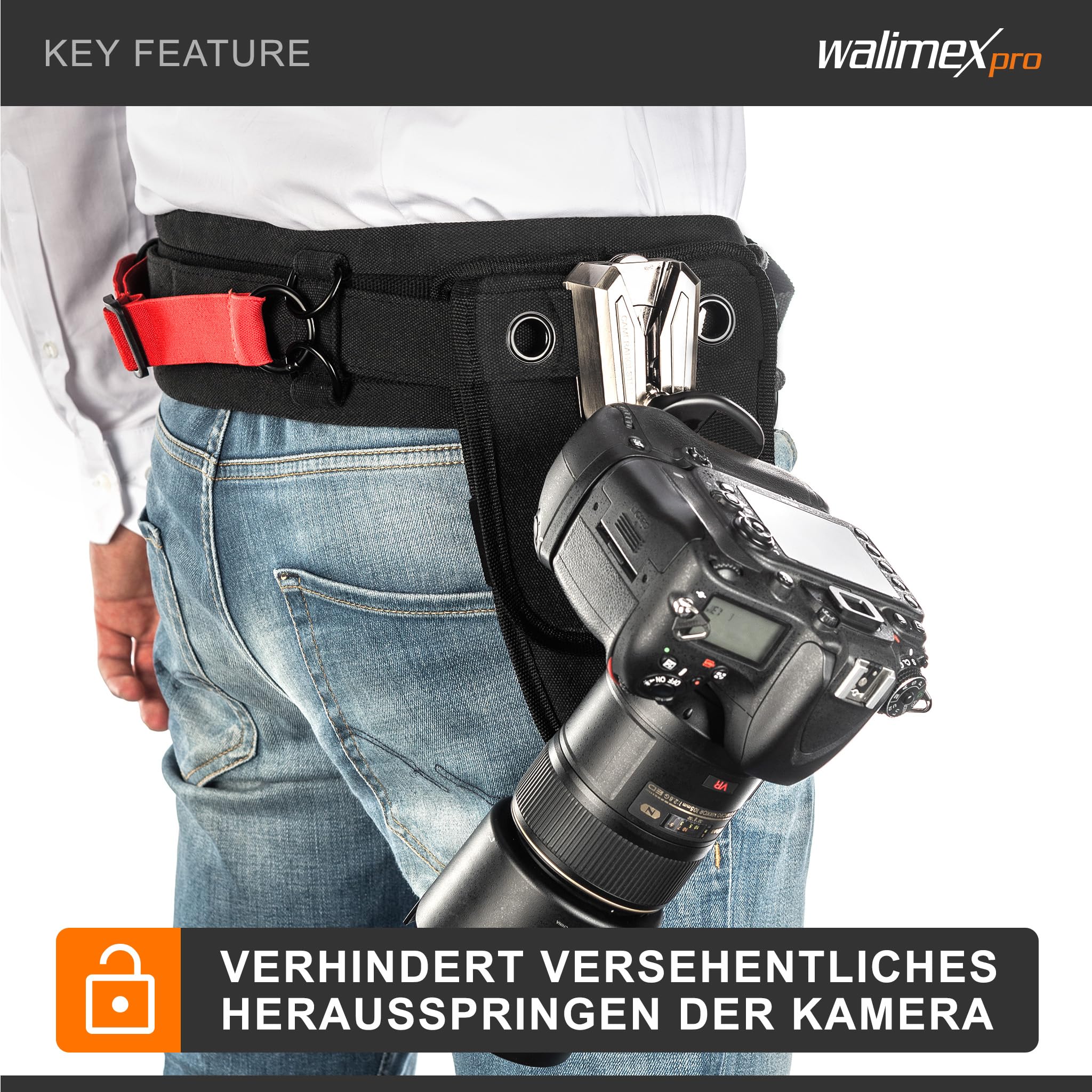 Walimex pro Kamera Hüftgurt mit V-Dock Argus – Tragegurt mit Holster für Fotoshooting und Outdoor Fotografie – V Clip Kameraholster mit Bauchgurt