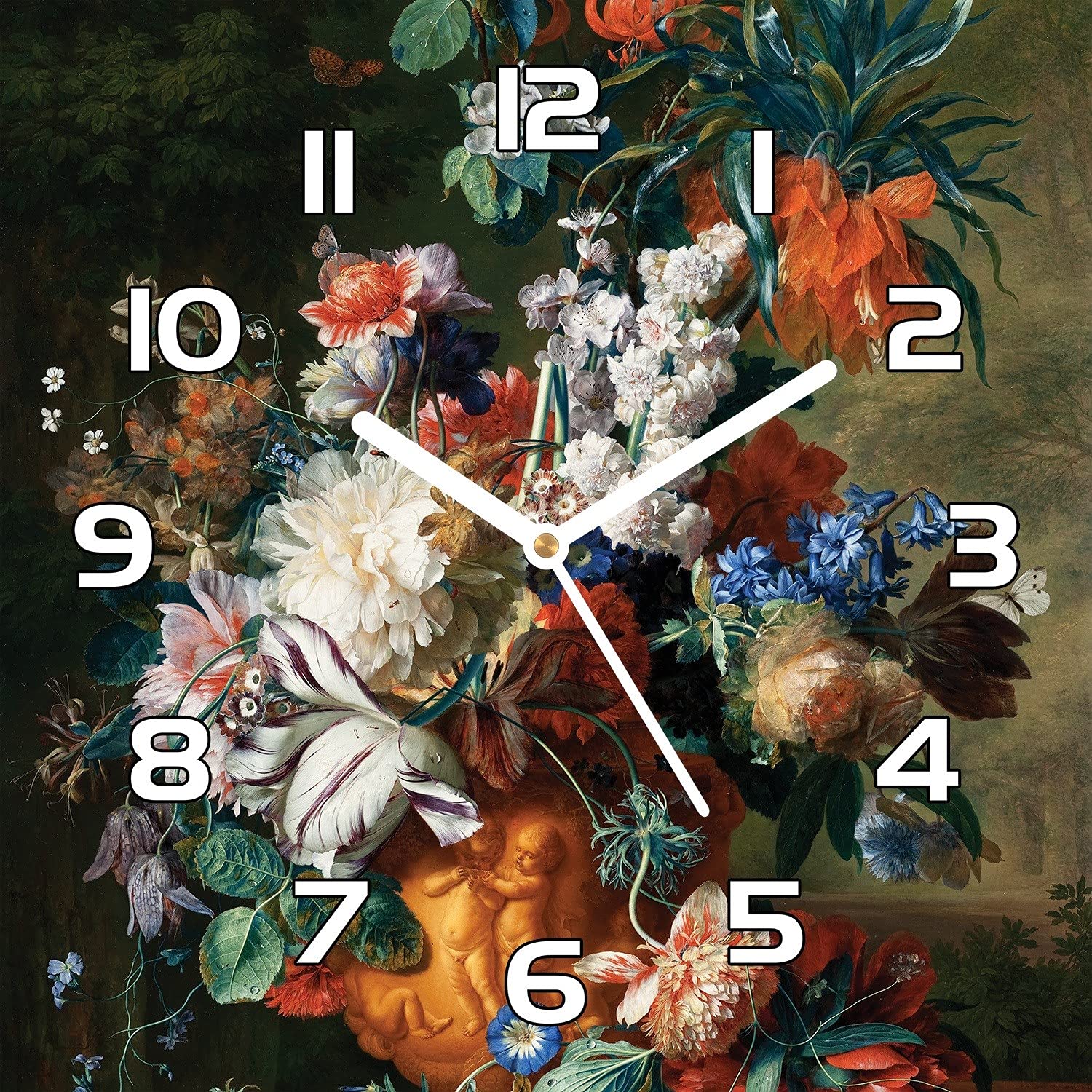 Horloge en verre cuisine et salon avec motif floral pour une ambiance moderne
