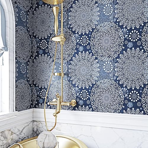 Miniatura 10 de Papel tapiz de papel tapiz bohemio azul bohemio para despegar y pegar, papel de contacto para paredes, 17.5 pulgadas x 10 pies, rollo de papel de