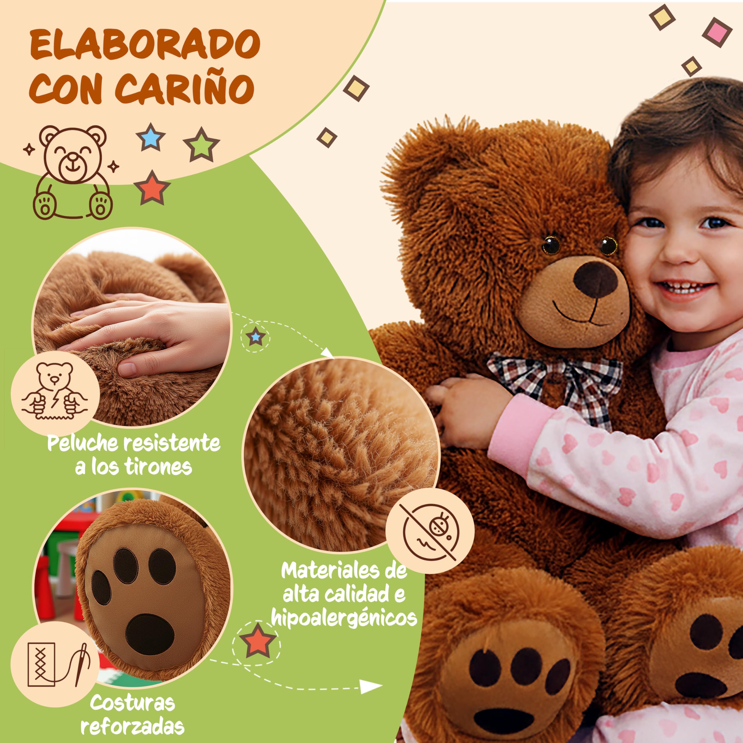 Monzana® Oso de Peluche Grande con Lazo 150cm Osito Teddy Bear Marrón Juguete Niños Regalo Enamorados