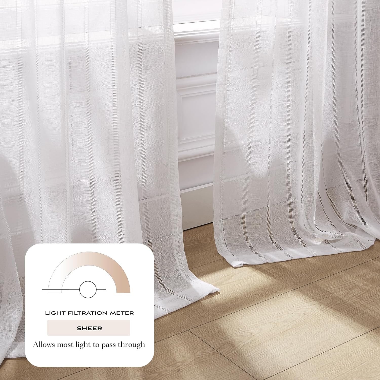 Lush Decor Calia Textured Stripe Sheer Window Curtain Panels Pair 52" W x 84" L White - Sheer Curtains - Striped White Curtains - Modern Decor