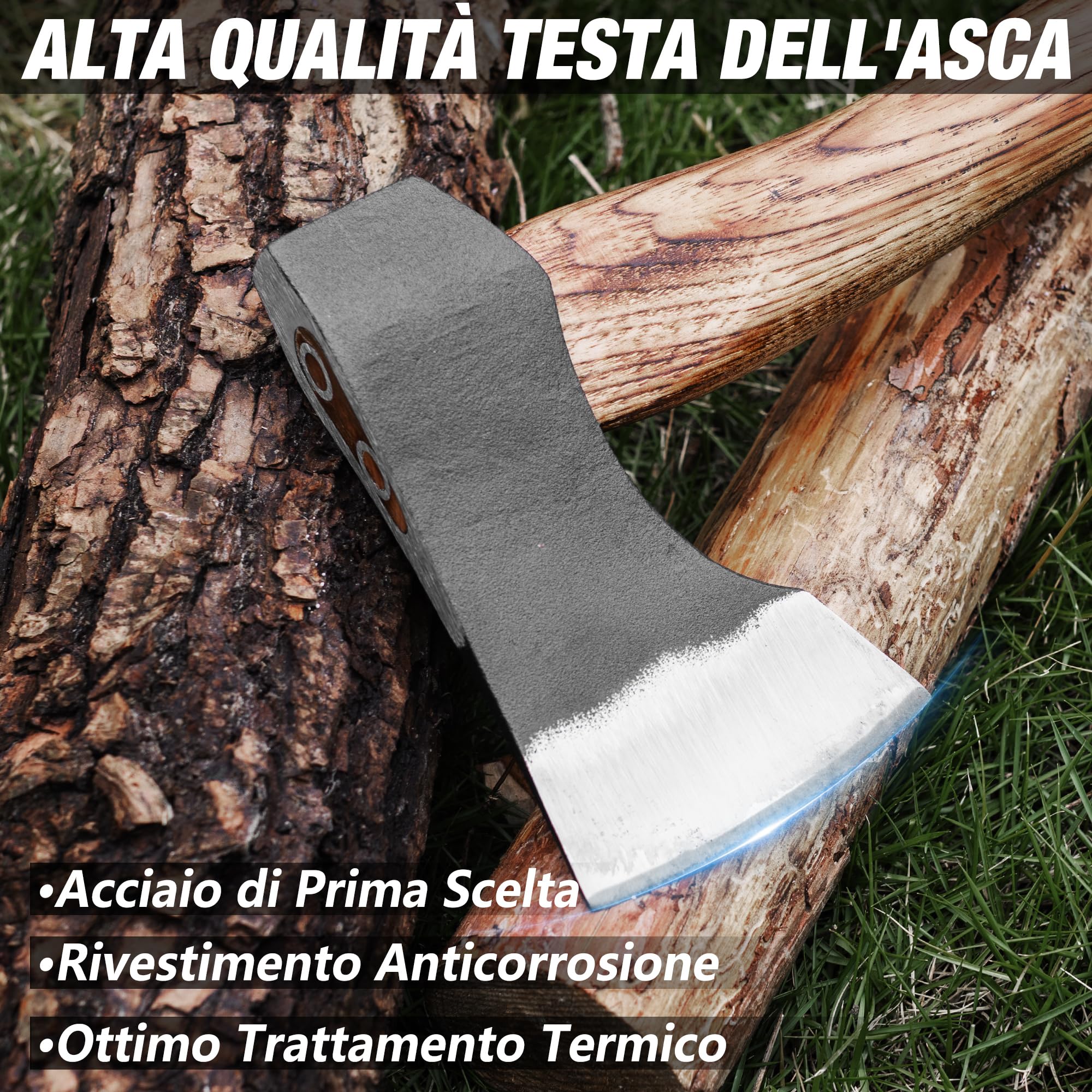 FLISSA Ascia Outdoor Con Manico In Legno E Fodero In Pelle, 690 G – Ascia Compatta Da Campeggio Da 310 Mm Per Giardinaggio, Escursionismo E Outdoor
