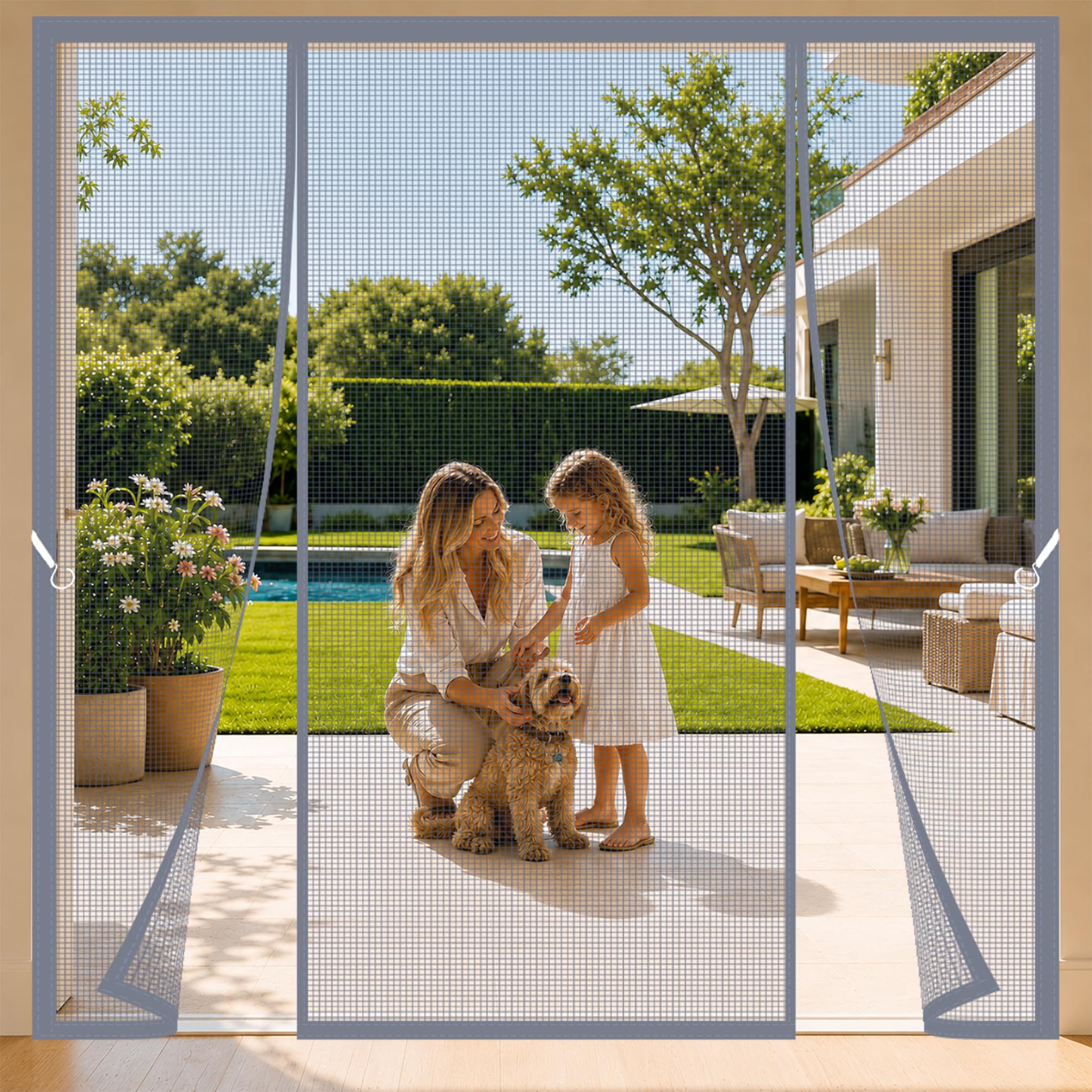 Wlmldm Grey Fly Screens For French Doors 125X265cm French Door Left Right Anti Mosquito Fly Mesh Shuts Automatically For Balcony, Cellar & Garage Doors