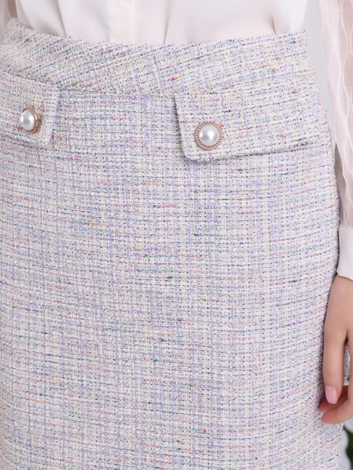 Women's Tweed Pencil Skirt Knee Length High Waisted Elegant Work Stretchy Bodycon Skirts - Image 4