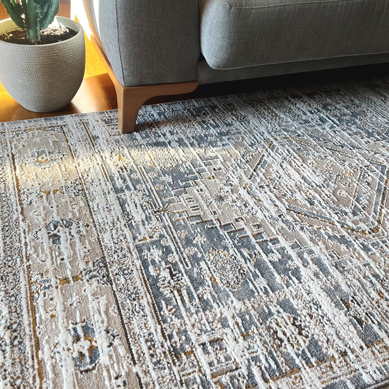 RUGURA Alfombra Vintage Alfombra Estrecha Larga Salón Habitación Pasillo Entrada Dormitorio Pies de Cama 80x150 cm Gris Azul Grisaceo Beige Estilo Nórdico Moderno Contemporáneo Boho Oriental
