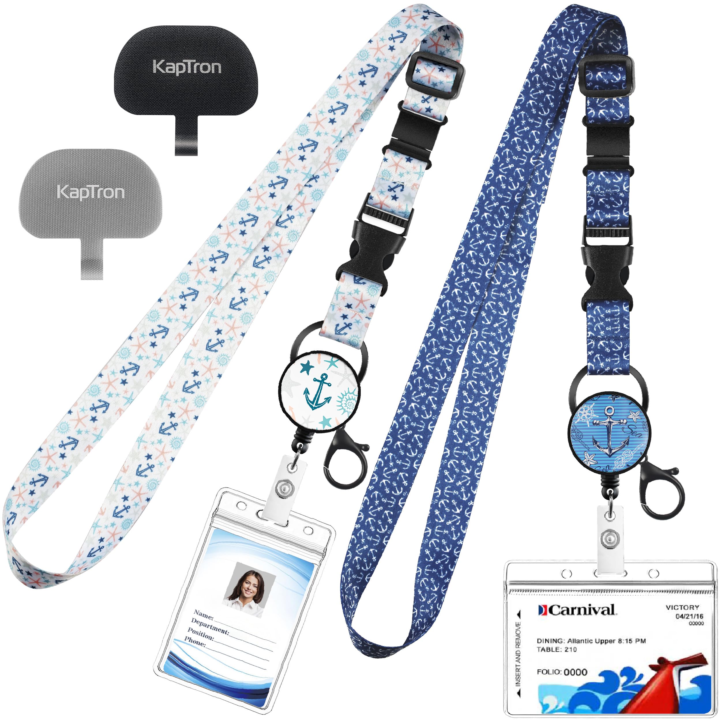 Cruise Lanyards, 2 Pack Adjustable Lanyard with Retractable Badge Key Reel, Phone Tether Tab and Waterproof ID Badge Holder for All Cruises Key Cards (Style B)