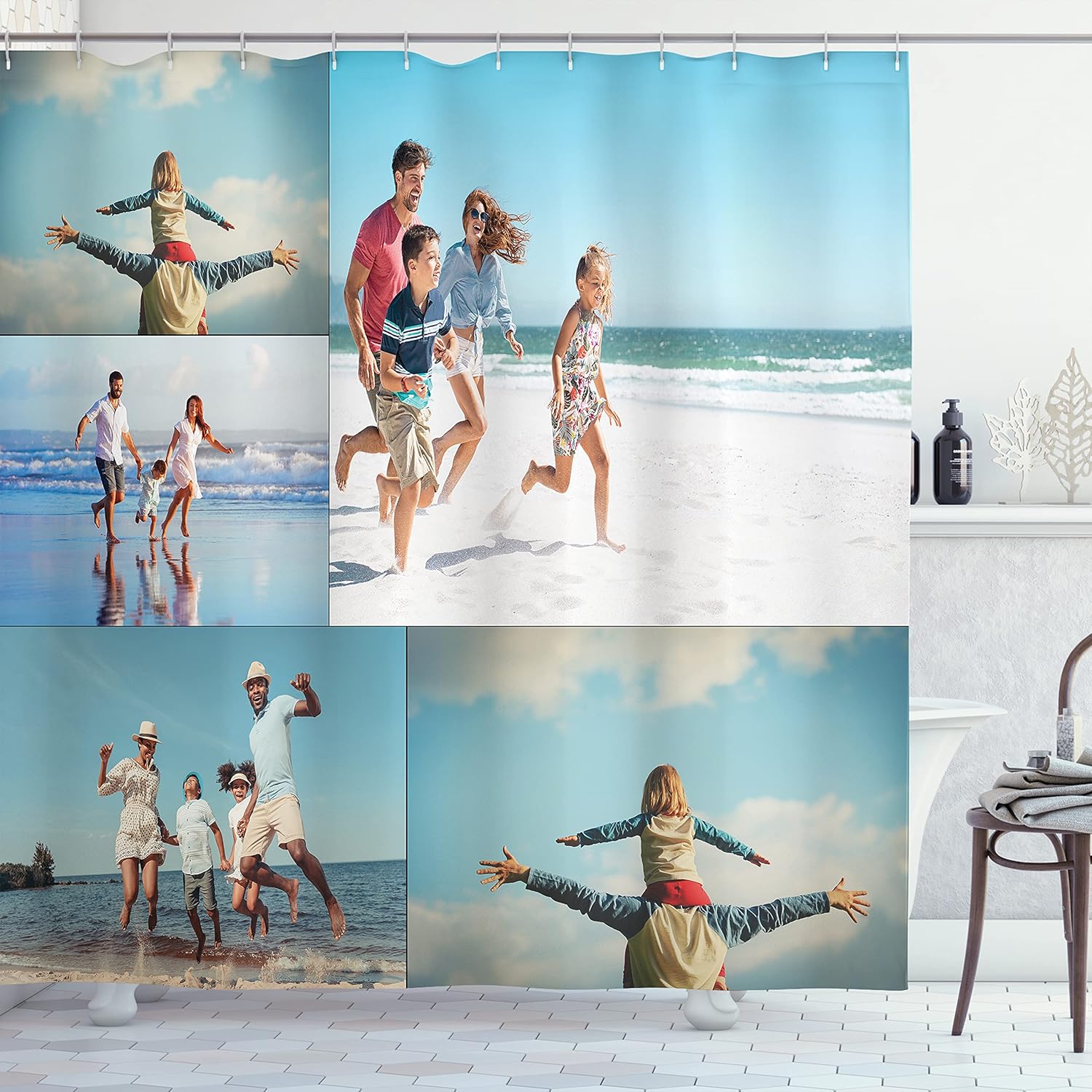 Ambesonne Personalized Shower Curtain with Photos, Cloth Fabric Bathroom Decor Set with Hooks Decorative Accent Piece Christmas and Valentines Day Gift, 70" Long, 8 Photo