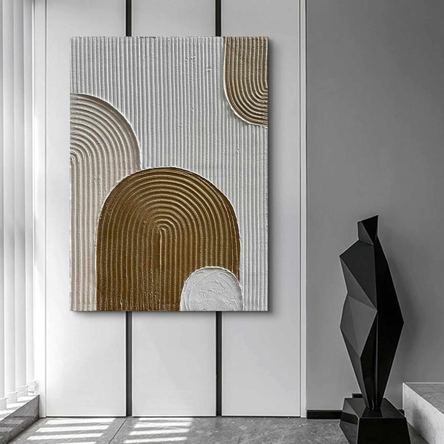 Hand Painted Thick Texture Art Oil Painting Brown and White Abstract Art Home Wall Decorative Art 40x28 Inches