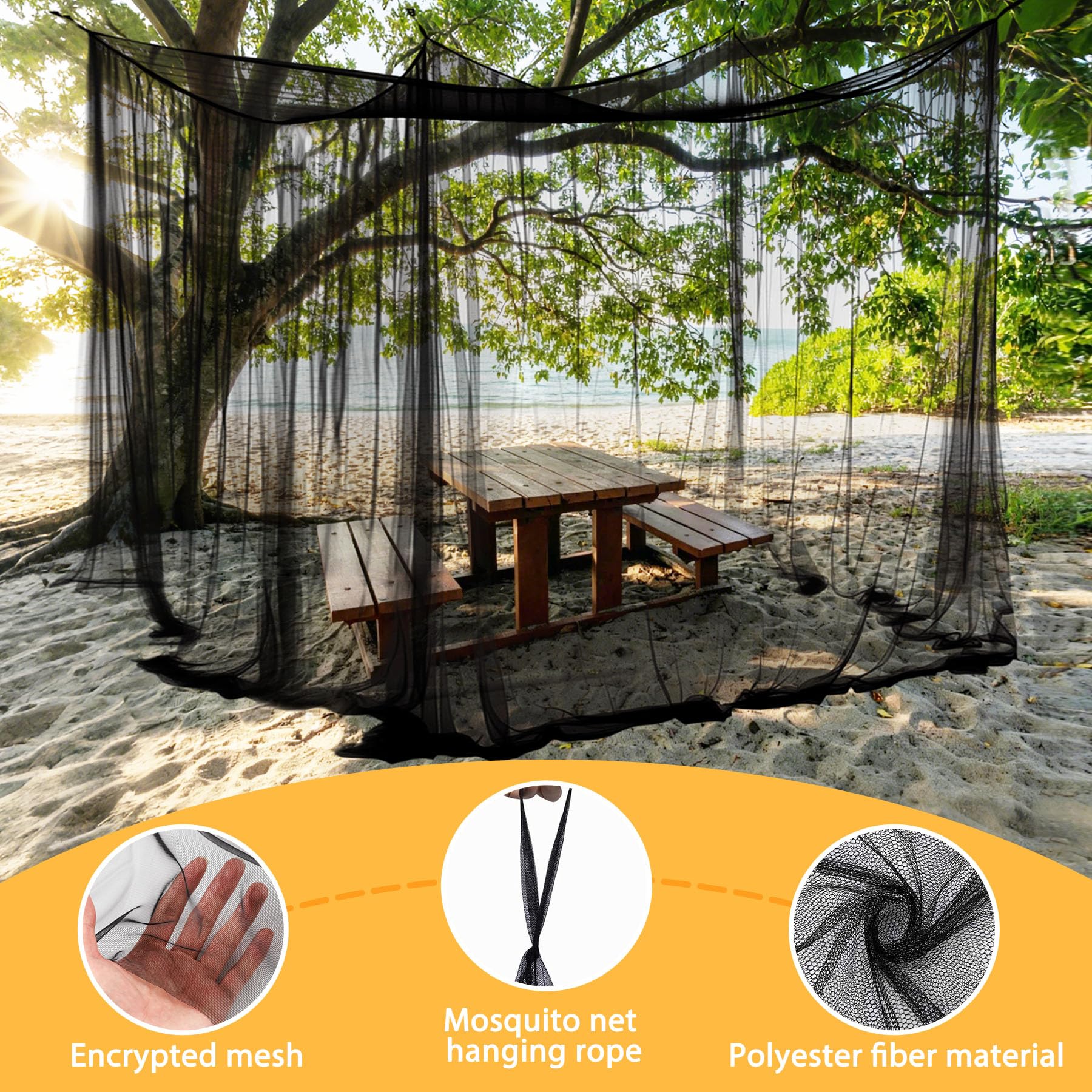 Zanzariera per esterni, XXL, 300 x 300 x 250 cm, zanzariera per gazebo, terrazza, balcone, tenda e giardino all'aperto