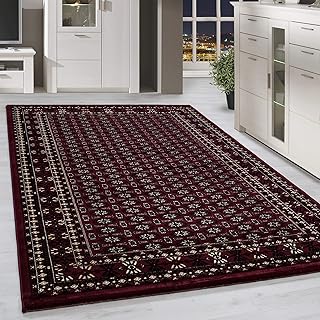 HomebyHome Orientaler Teppich, 160 x 230 cm, Rot, kurzes Flort, klassisches Design, orientalische Dekoration für Esszimmer, Schlafzimmer und Küche, extra weich und leicht reinigbar
