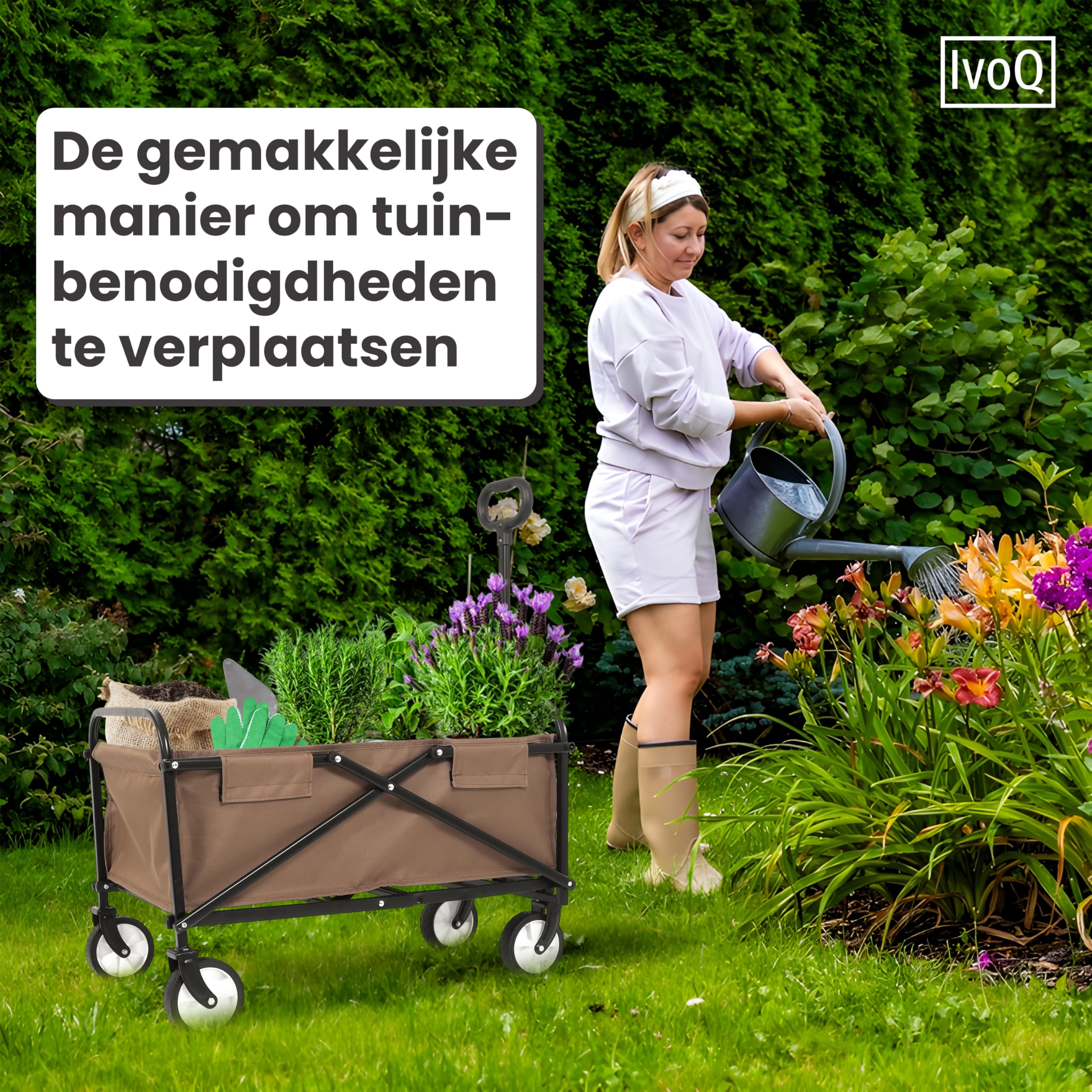 składany wózek transportowy, stabilna rama stalowa, udźwig 80 kg, kompaktowy, składany, wytrzymały poliester 600D, idealny na plażę, kemping, do ogrodu i na zakupy - brązowy