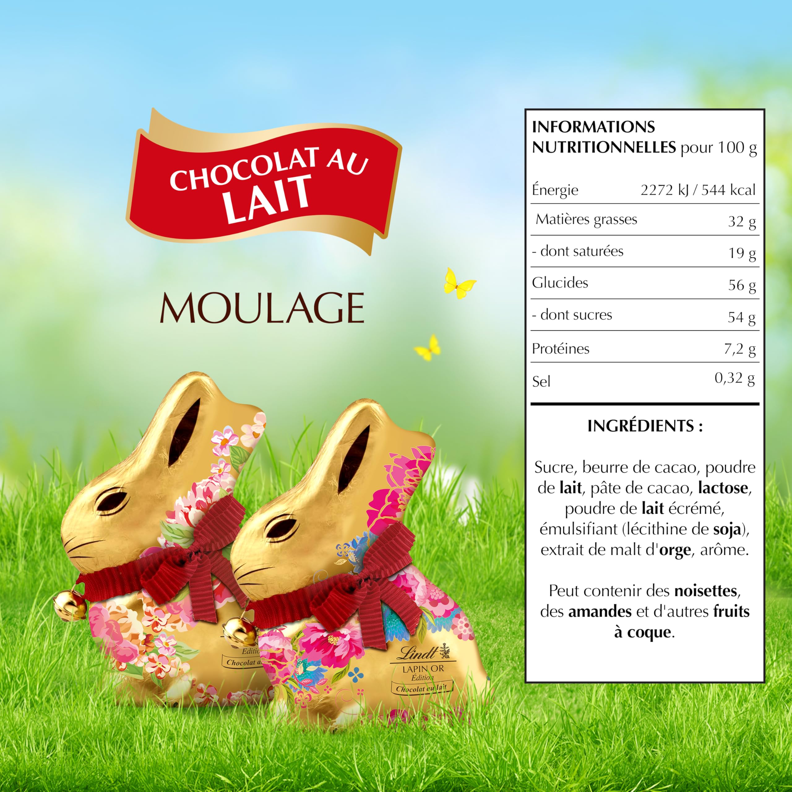 Lindt - Moulage LAPIN OR Edition Fleurs - Chocolat au Lait - Idéal pour Pâques, 200g