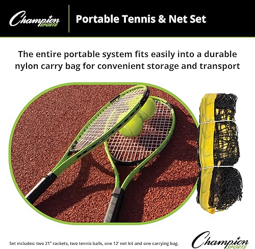 Miniatura 6 de Champion Sports Juego de tenis portátil raqueta, pelota y red para 2 jugadores - 12 pies