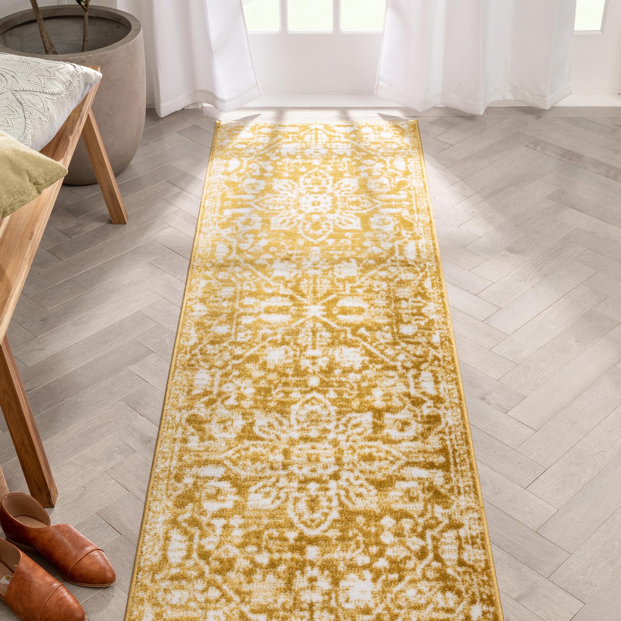 ロング53×201✳︎グレー　チョコメダリオン　ランナー　トルコヴィンテージラグ ロング53×201✳︎グレー チョコメダリオン ランナー トルコ