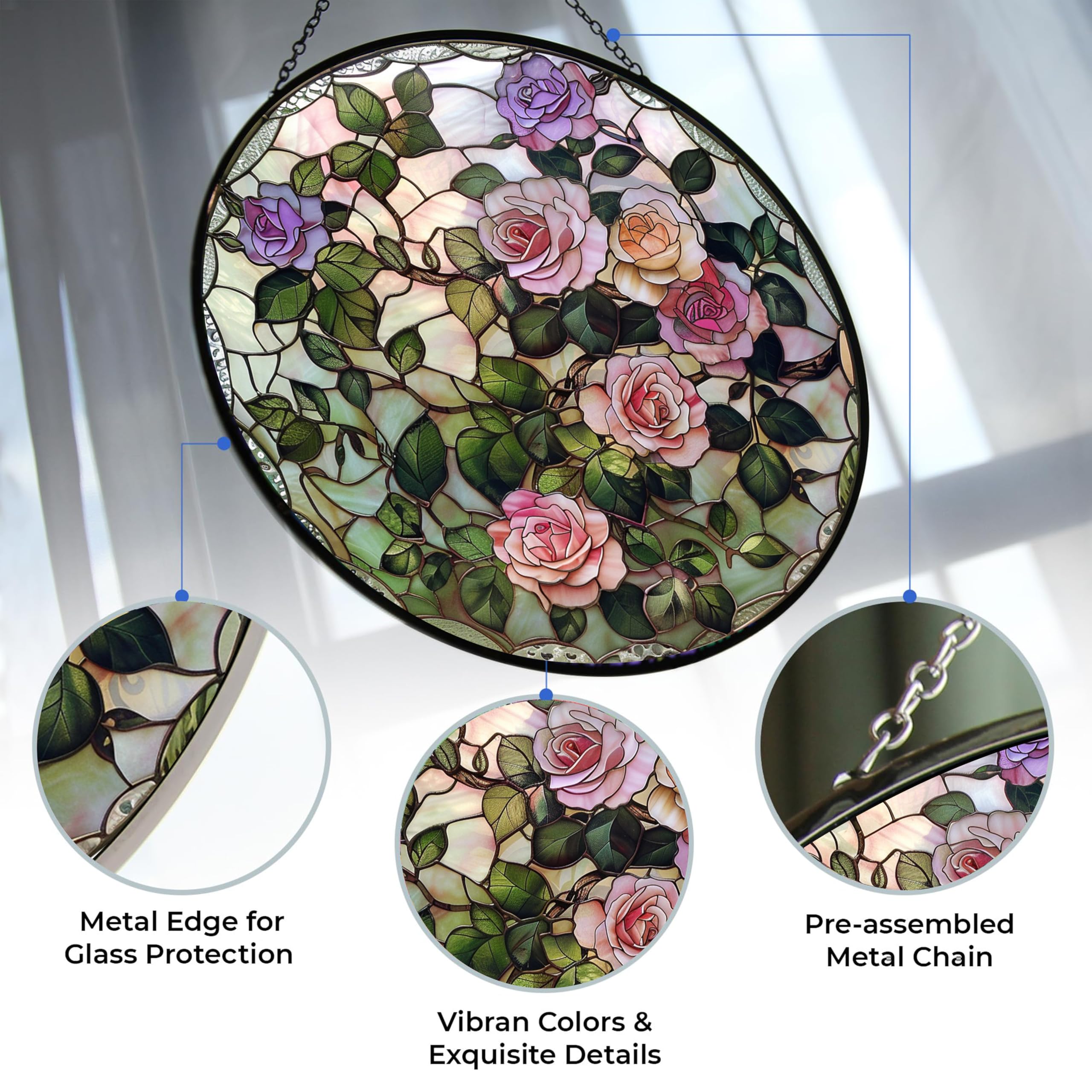 365CUSGIFTS Personalized Victorian Rose Stained Glass Window Hanging Suncatcher, Gothic Christmas Ornaments for Fiction Lovers, Dinosaur Room Decor for Nursery New Home Gifts