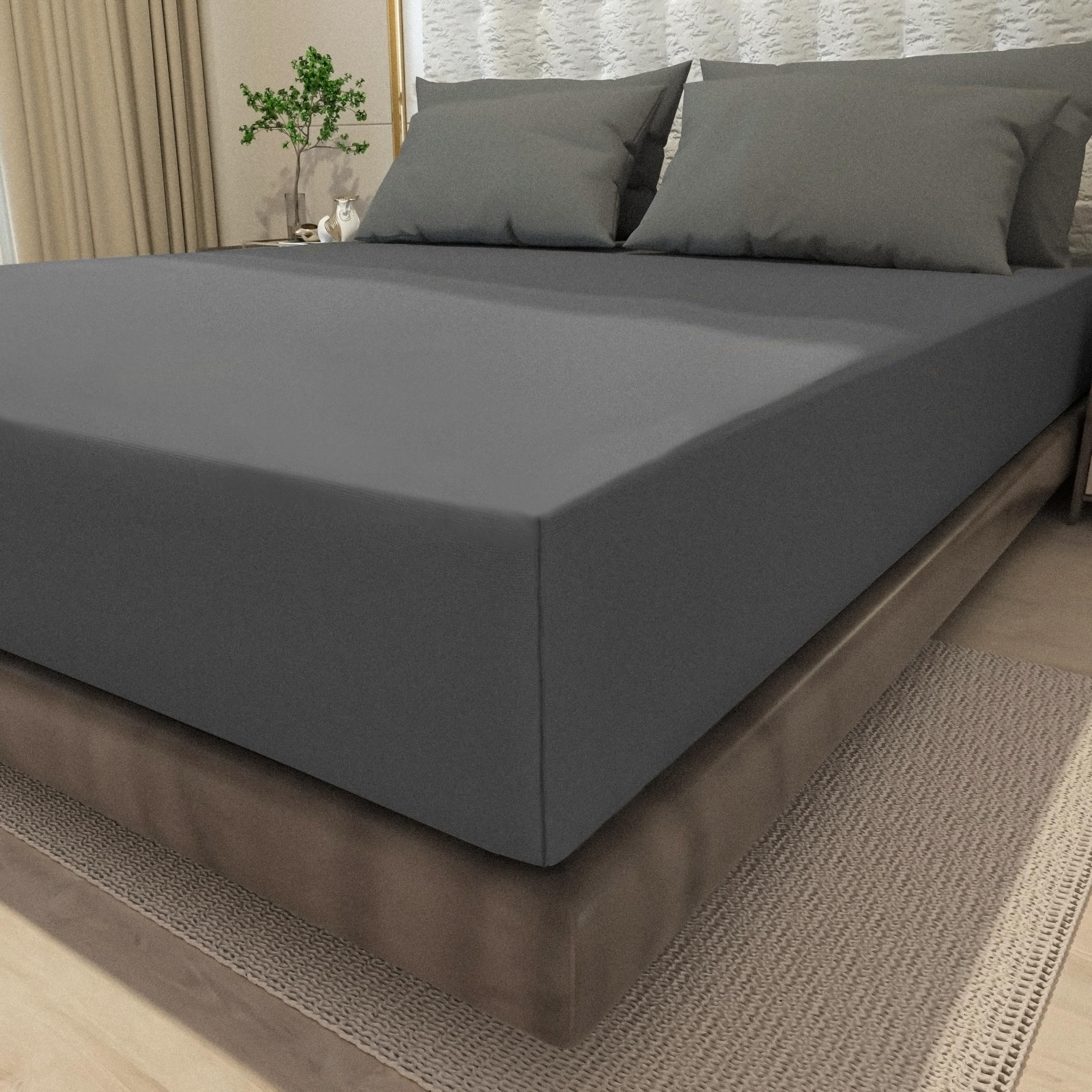 wyewye King Size Fitted Sheets, Deep Grey, 150x200 cm with 40 cm Super Deep Pocket, Microfiber Fabric Bed Fitted Sheets - Image 2